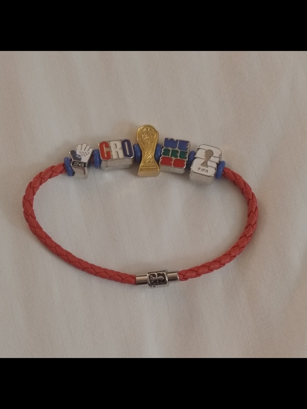 FIFA World Cup 2026 Croatia Red Braided r Charm Bracelet with Gold Trophy Accent